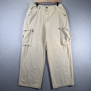 Vintage Utility Cargo Pants Men 38x30 Beige Cotton Loose Fit Pockets Utility Y2K